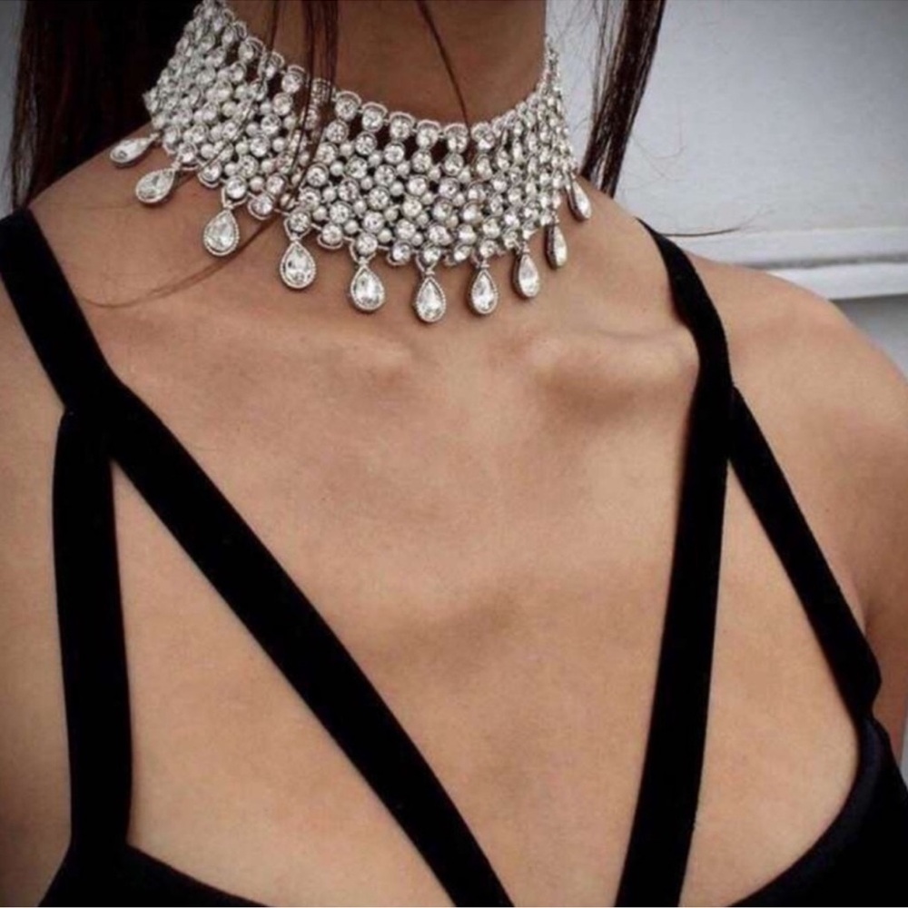 Crystal Chandelier Silver Choker Necklace